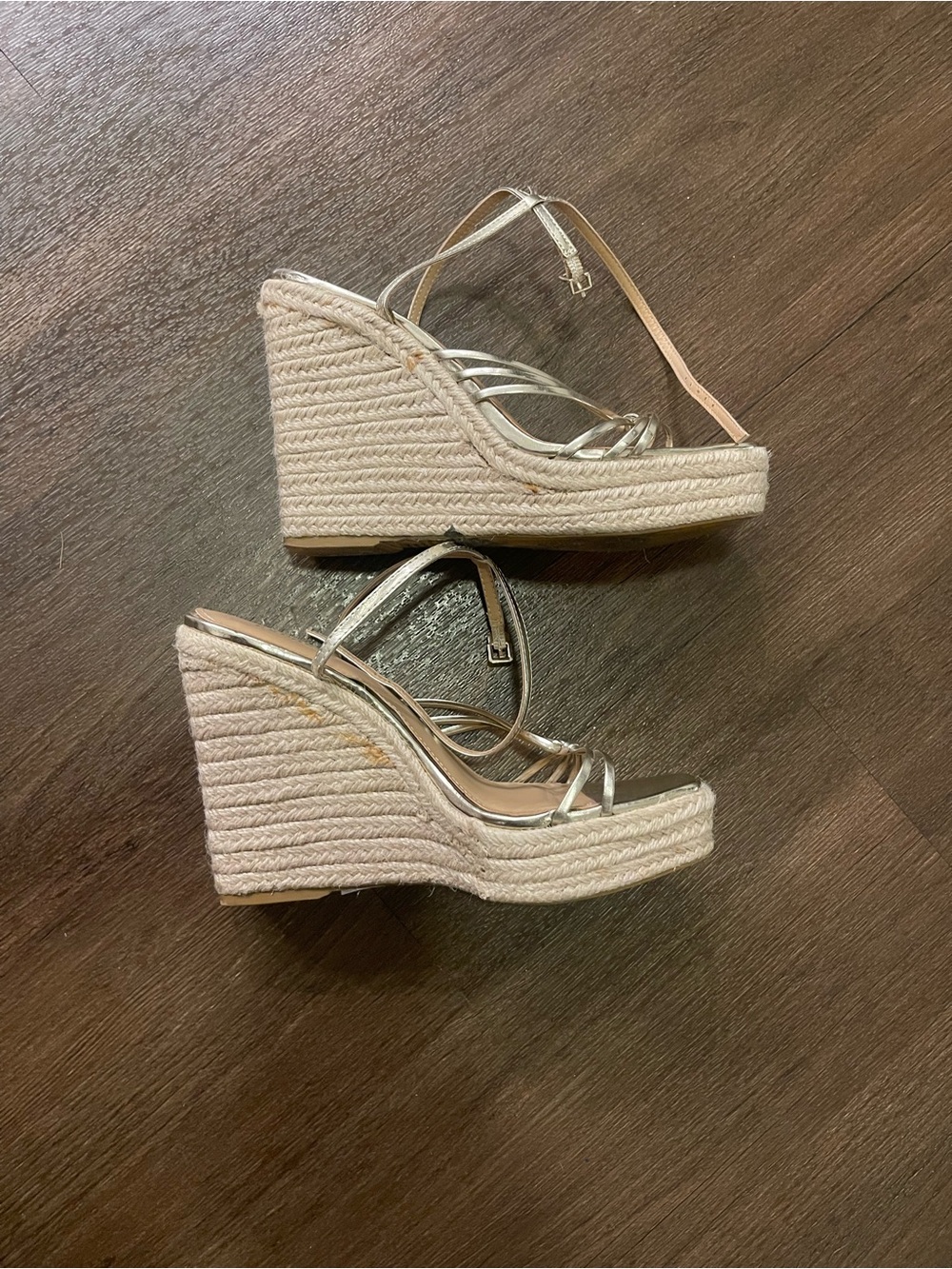 Wedge Espadrille Sandals with Metallic Straps - Silver